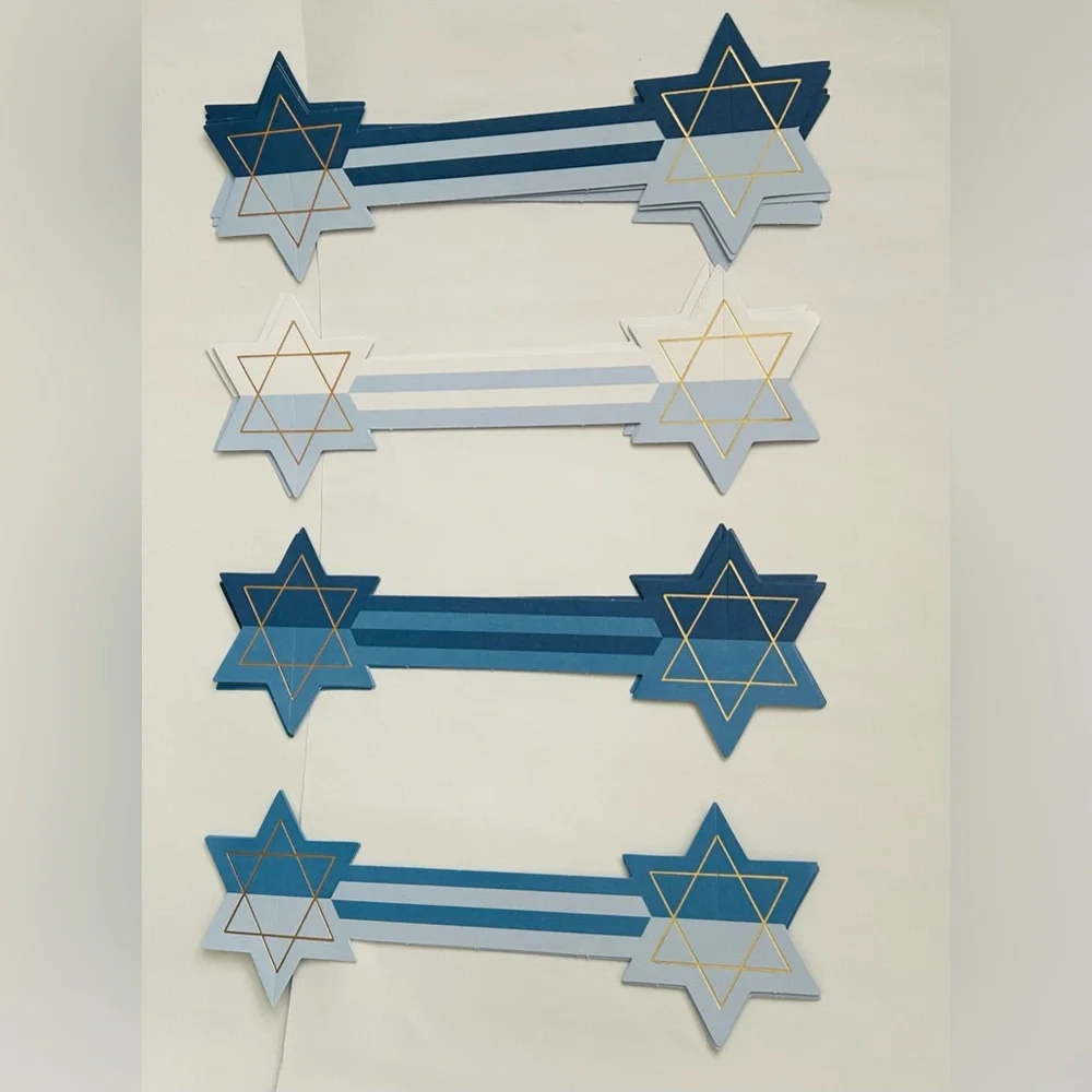 New 64 Blue Paper Napkin Rings Jewish Stars My Mind’s Eye made in Malaysia